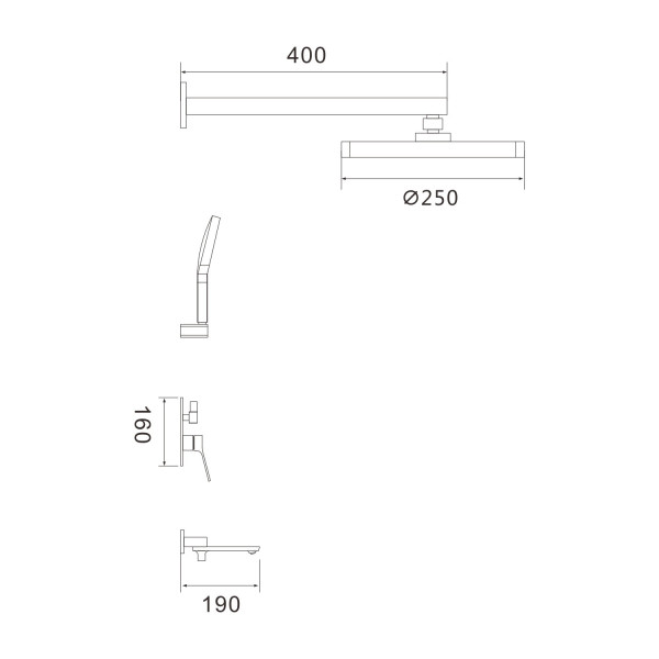 Душевая система встраиваемая Shevanik S4335T, оружейная сталь. Фото 2