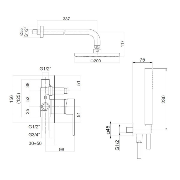 Душевая система встраиваемая Webert Pegaso PE890103015, хром. Фото 2