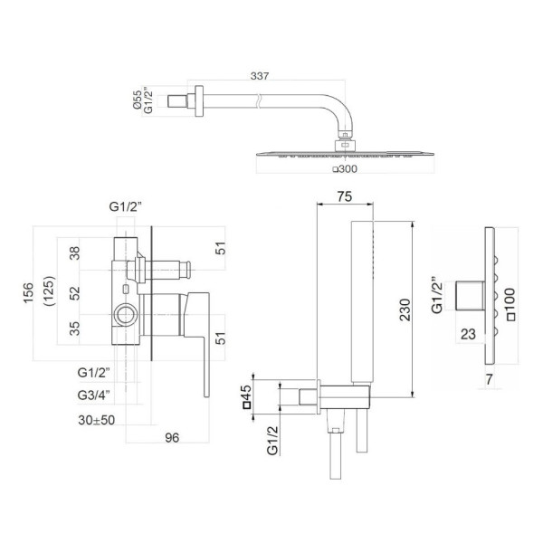 Душевая система встраиваемая Webert Pegaso PE890104560, черный. Фото 2