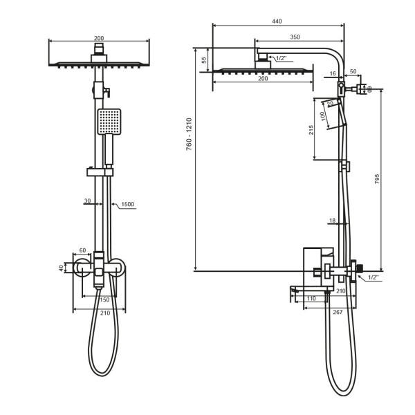 Душевая система WesnaArt KUBUS KUB13-314, сатин. Фото 2