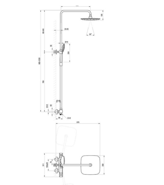 Душевая стойка с термостатическим смесителем для ванны и ручным душем FL 091.20BL ЧЕРНЫЙ. Фото 2
