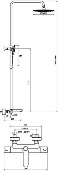 Душевая стойка с термостатическим смесителем для ванны и ручным душем Termo 300 TE 092.00/150. Фото 4