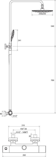 Душевая стойка с термостатическим смесителем и ручным душем TD 091.00/150. Фото 2