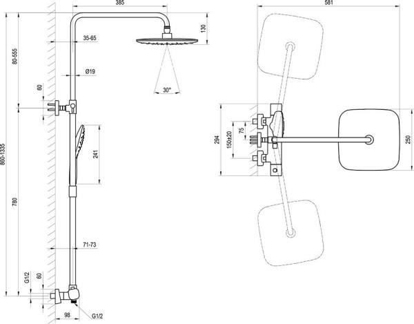 Душевая стойка с термостатическим смесителем и ручным душем TD F 091.20/150 черный. Фото 2