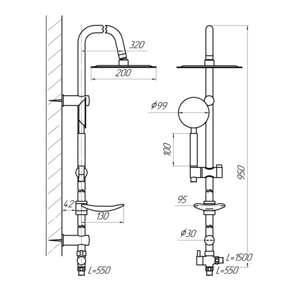 Душевая стойка Сантаком stOmega 1724, хром. Фото 2