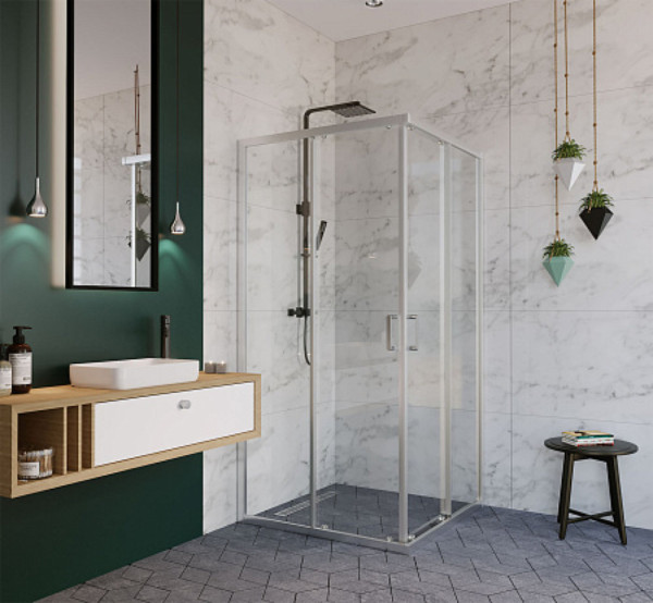 Душевое ограждение (900*900*2000) квадратное, с раздвиж.дверьми, хром.профиль, прозрачное стекло. Фото 1
