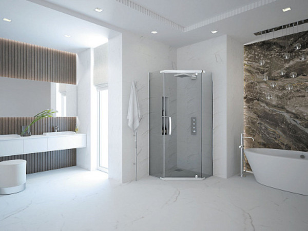 Душевое ограждение Alex Baitler AB245-100 (1000x1000x2000) пятиугольное, тонированное. Фото 1