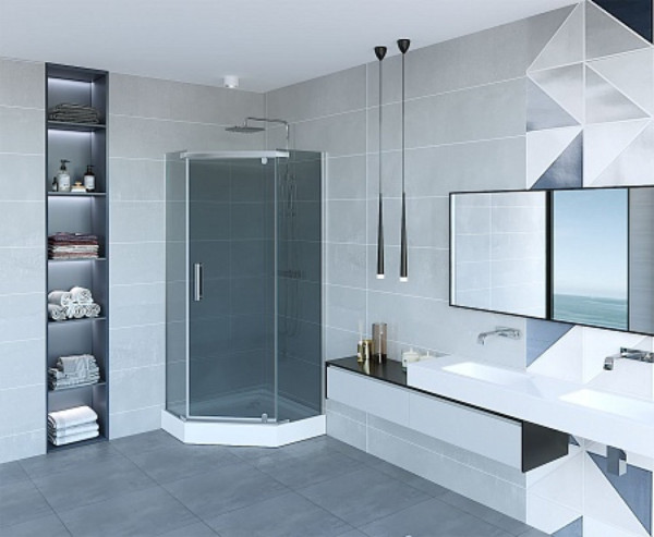 Душевое ограждение Erlit ER10109V-C4 (900x900x2000) пятиугольное, тонированное. Фото 2