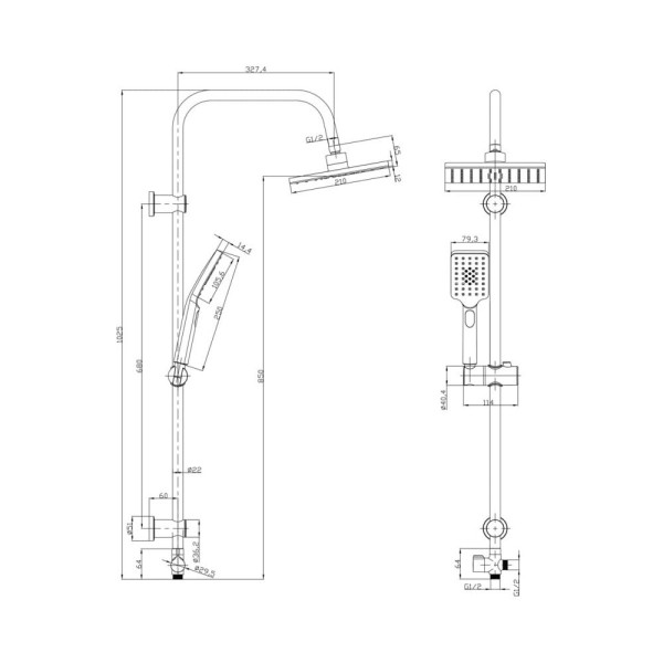 Душевой гарнитур G.Lauf UST-1090YB, черный. Фото 2