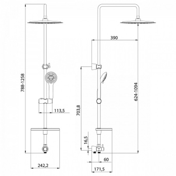 Душевой гарнитур Lemark LM8802C без смесителя c верхней душевой лейкой "Тропический дождь", хром. Фото 2
