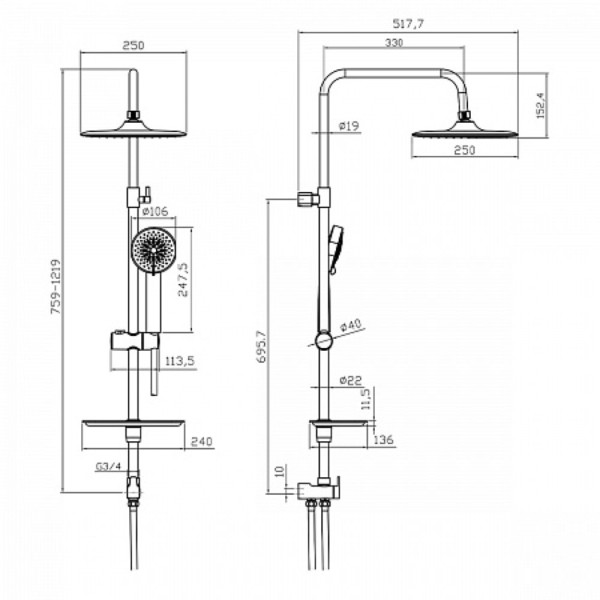 Душевой гарнитур Lemark LM8803С без смесителя c верхней душевой лейкой "Тропический дождь", хром. Фото 2