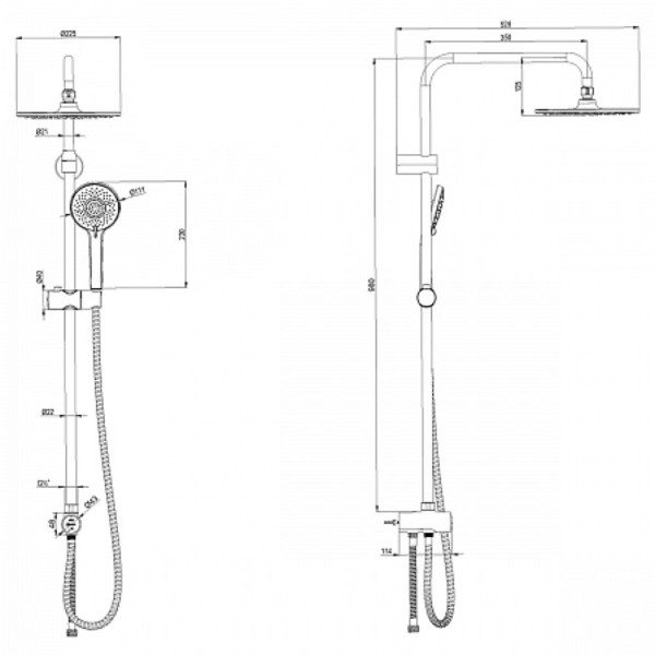 Душевой гарнитур Lemark LM8809BL без смесителя, c верх. душ.лейкой "Тропический дождь" 225мм, черный. Фото 2