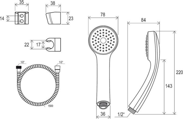 Душевой гарнитур - шланг 150см, лейка, держатель, 901.00. Фото 2