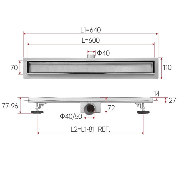 Душевой лоток под закладку плиткой 60 см FASHUN A456004, сатин. Фото 2