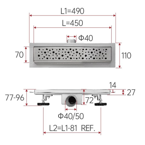 Душевой лоток с решеткой 45 см FASHUN A414502, сатин. Фото 2