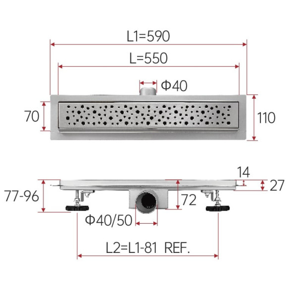Душевой лоток с решеткой 55 см FASHUN A415502, сатин. Фото 2