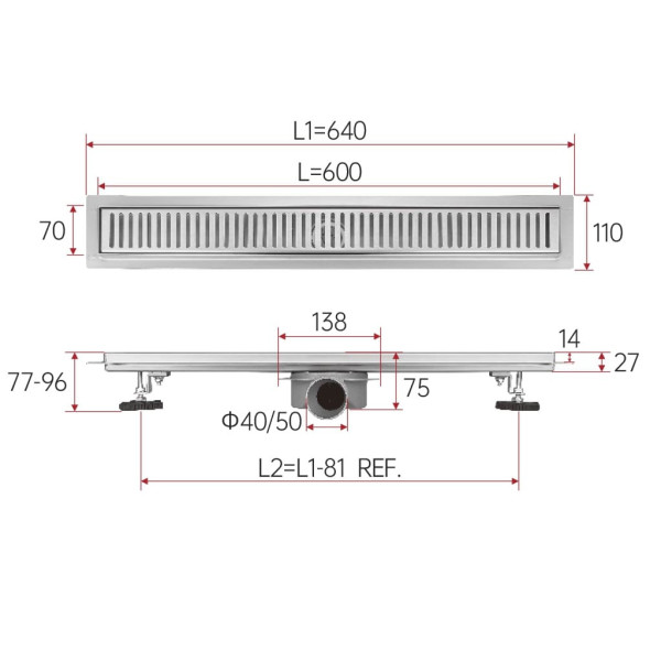 Душевой лоток с решеткой 60 см FASHUN A536005, сатин. Фото 2
