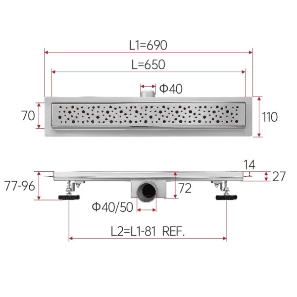 Душевой лоток с решеткой 65 см FASHUN A416502, сатин. Фото 2