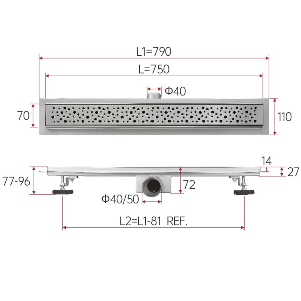 Душевой лоток с решеткой 75 см FASHUN A417502, сатин. Фото 2