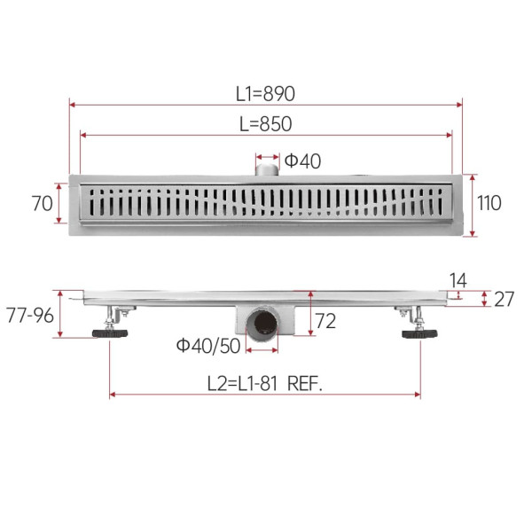Душевой лоток с решеткой 85 см FASHUN A428503, сатин. Фото 2