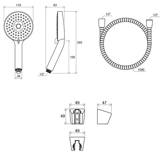 Душевой набор - шланг 150 см, душевая лейка Flat M (3 функции), держатель 903.00. Фото 5
