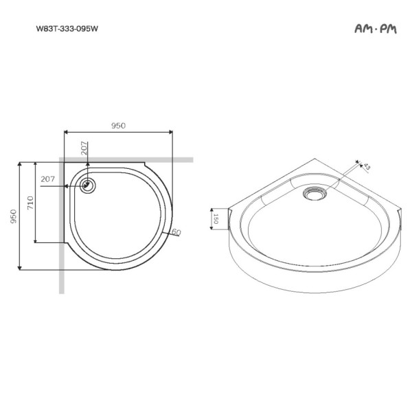 Душевой поддон, 95x95 см. Фото 4