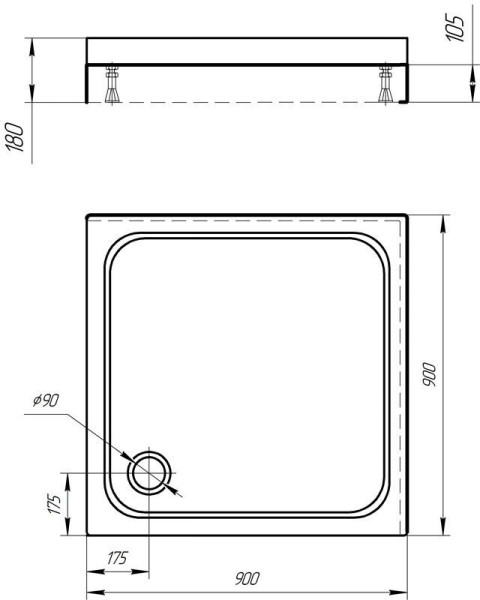 Душевой поддон (с ножками) из литого мрамора 90*90 квадратный, гладкое дно (продаем из наличия). Фото 2