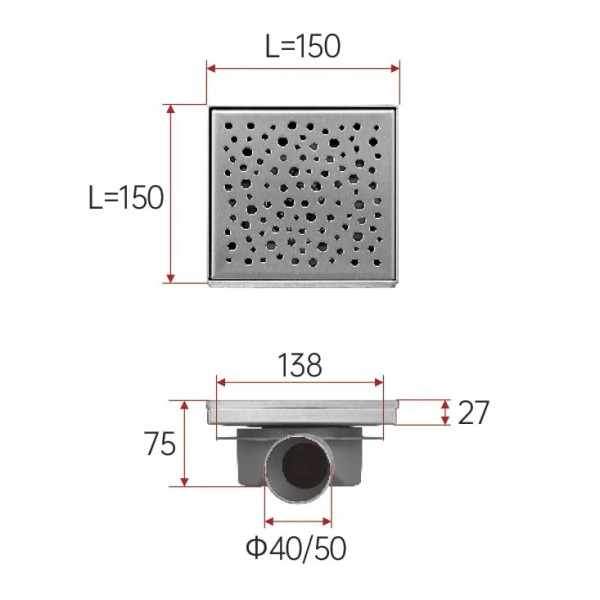 Душевой трап с решеткой 15х15 см FASHUN A411502, сатин. Фото 2