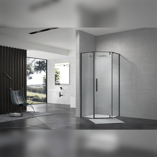 Душевой уголок Terminus Альба трапеция 100х100х200, черный. Фото 1