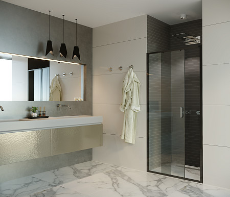 Дверь в нишу Alex Baitler AB61B120 (1200*2000) прозрачное, двери раздвижные, проф черный. Фото 2