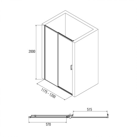 Дверь в нишу Alex Baitler AB61B120 (1200*2000) прозрачное, двери раздвижные, проф черный. Фото 3