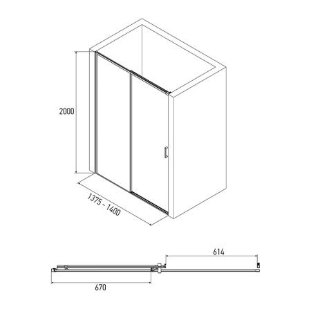 Дверь в нишу Alex Baitler АВ61С140 (1400х2000) прозрачное, двери раздвижные. Фото 3