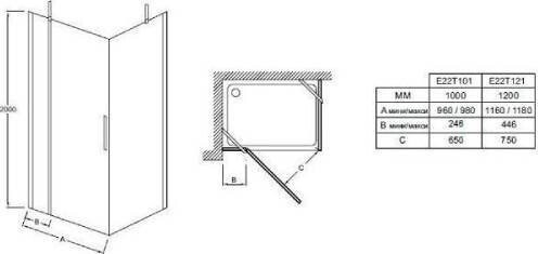 E22T121-GA CONTRA Дверь на петлях 120 см, серебро. Фото 3