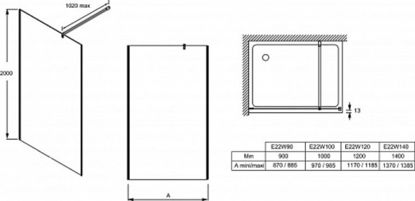 E22W140-BLV CONTRA CONTRA отдельностоящее душевое ограждение 140 см, черный профиль. Фото 3