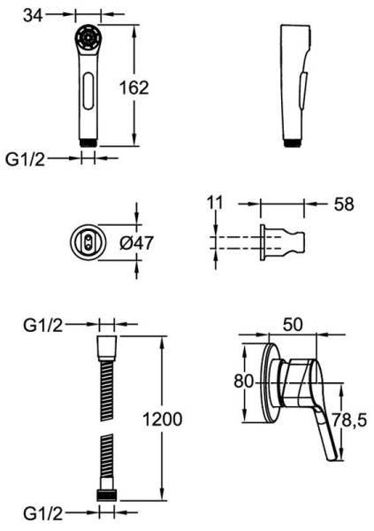 E24610-BL ELATE cмеситель с гигиеническим душем, матовый черный. Фото 2