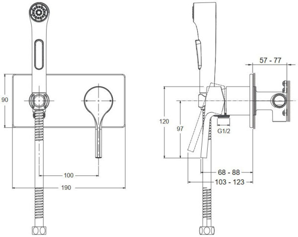 E25838-CP Elate комплект для гигиенического душа встроенный (смеситель + гигиеническая лейка + шланг). Фото 2