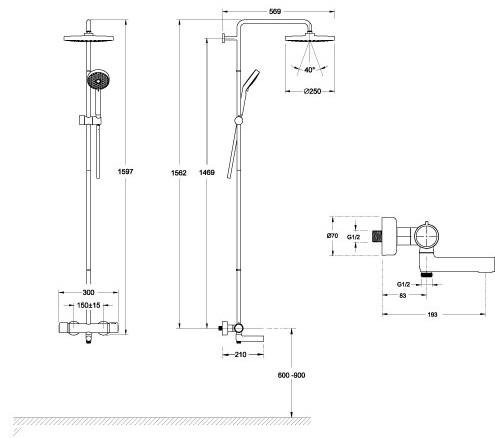 E26237-CP ATOM термостатическая душевая колонна (смеситель для ванны). Фото 4