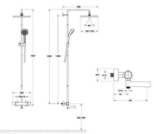 E26238-CP ATOM термостатическая душевая колонна (смеситель для ванны). Фото 4