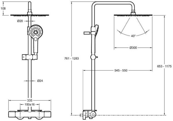 E26589-CP METRO термостатическая душевая система с полкой. Фото 2