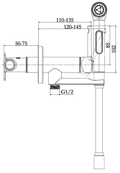 E28317-CP ELATE 2.0 Комплект для гигиенического душа встроенный (смеситель + гигиеническая лейка + шланг). Фото 3