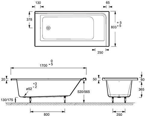 E6139L-00 FORMILIA Встраиваемая акриловая ванна 170 х 80 см. левосторонняя Белый. Фото 2