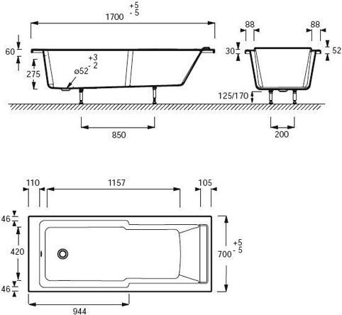 E6D020RU-00 STRUKTURA ванна 170*70. Фото 3
