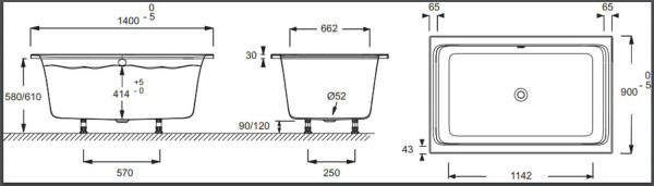 E6D123-00 Capsule ванна/душ 140X90, ножки в комплекте. Фото 2