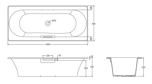 E6D900-0 Volute Volute ванна 180x80, белая (заказывается отдельно слив-перелив 99314T-CP). Фото 2