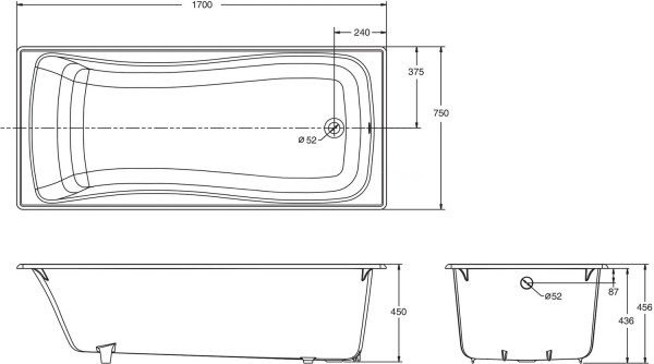 E6D902-0 Bliss Bliss ванна 170x75, белая (паллетная отгрузка 4 шт). Фото 2