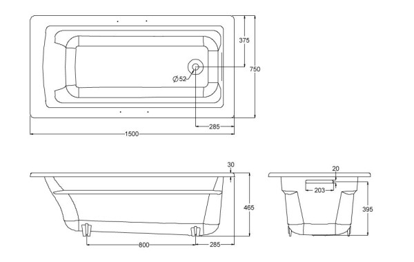 E6D906-0 ARCHER ванна чугунная 150*75 без отверстий для ручек, С АНТИСКОЛЬЗЯЩИМ ПОКРЫТИЕМ. Фото 2