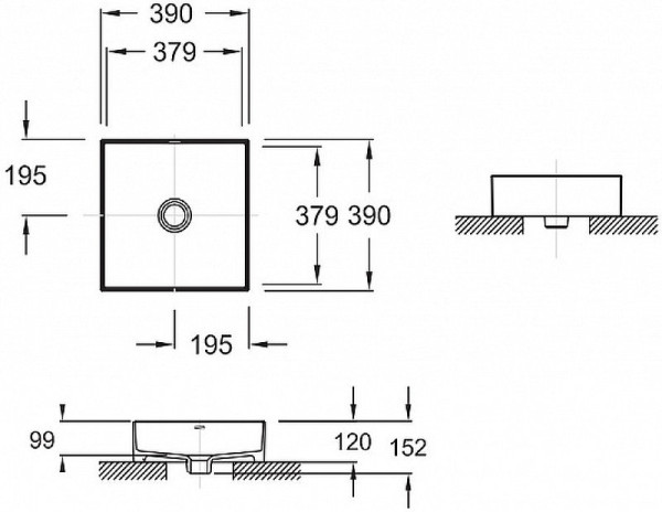 E90011-0 Delta Pure накладная раковина, тонкая керамика, 39*39. Фото 2