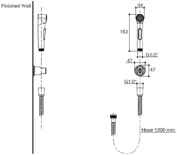 E97258-CP ELATE гигиенический ручной душ со шлангом 120 см и держателем. Фото 3
