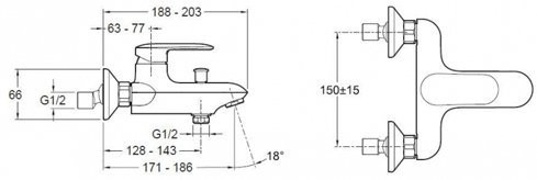 E99460-CP KUMIN смеситель для ванны. Фото 3