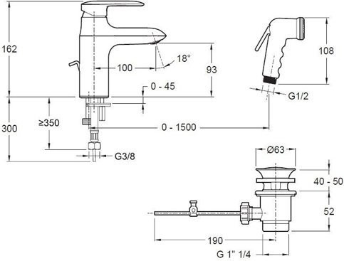 E99465-CP KUMIN смеситель для раковины с гигиеническим душем. Фото 2